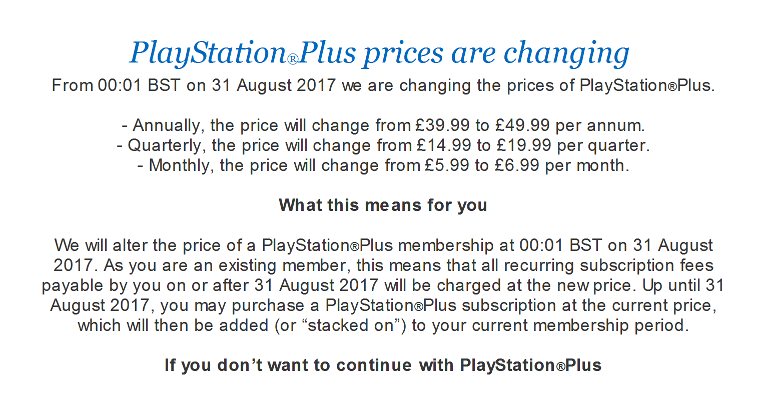 PS Plus Price Hike